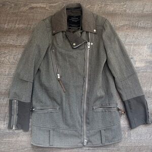All Saints Zulia Biker Jacket Deconstructed No Belt Moto Distressed Sz 2 Flaw